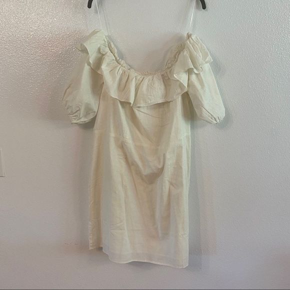H&M White Flounce Sleeve Off-The-Shoulder Linen Mini Dress - Picture 7 of 10